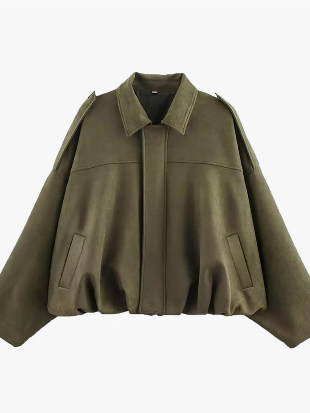 Amazon Olive-Style Oversized Bomber Jacket - Faux Suede